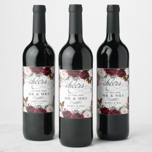 Rótulo De Garrafa De Cerveja Borboletas Douradas de Casamento Floral de Blush B
