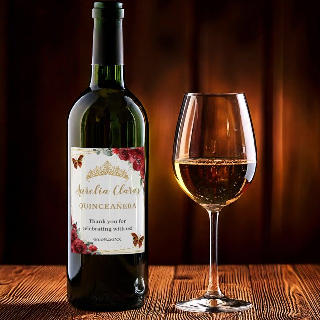 Rótulo De Garrafa De Cerveja Borboletas Florais Douradas Quinceañera Birthday (Criador carregado)