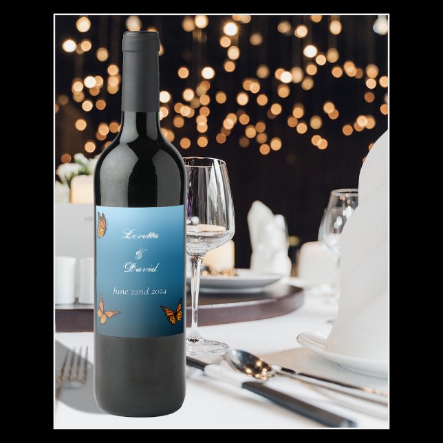 Rótulo De Garrafa De Cerveja Borboletas Monarca Azul Ombre (Criador carregado)