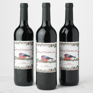 Rótulo De Garrafa De Cerveja Botânica do Pássaro Vermelho Inverno