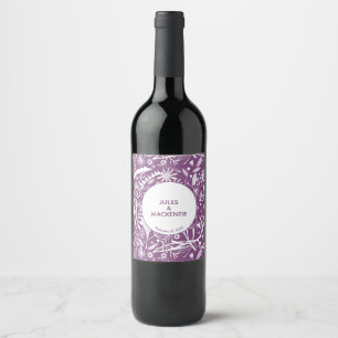 Rótulo De Garrafa De Cerveja Botânica Gráfica Violeta Moderna