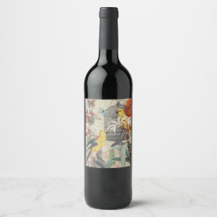 Rótulo De Garrafa De Cerveja Botânica Vintage de Pássaros Natureza Antiga Tropi
