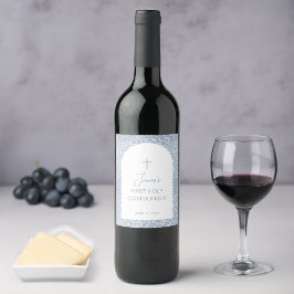 Rótulo De Garrafa De Cerveja Boy First Communion Blue White Floral Pattern Arch