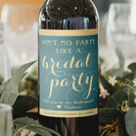 Rótulo De Garrafa De Cerveja Bridal Party Bridesmaid Proposta Azul e Dourado
