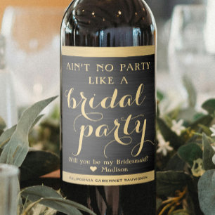 Rótulo De Garrafa De Cerveja Bridal Party Bridesmaid Proposta Preta e Dourada