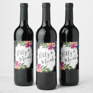 Rótulo De Garrafa De Cerveja Brilho Negro e Arco-Íris Floral Rose Bouquet