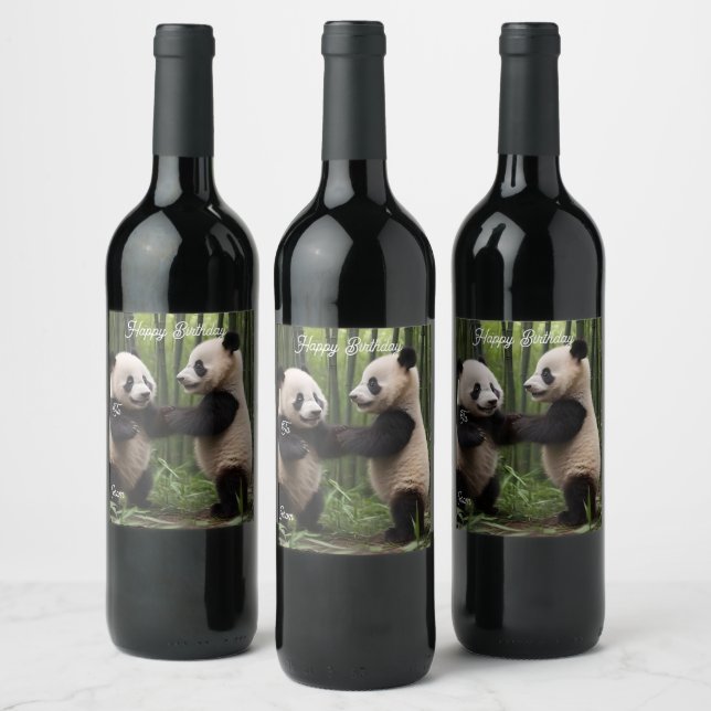 Rótulo De Garrafa De Cerveja Brincadeiras: Bebês Pandas Brincam na Floresta (Garrafas)