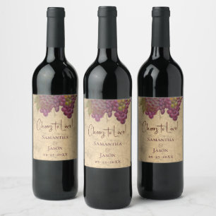 Rótulo De Garrafa De Cerveja Brindemos ao Amor Aquarela Uvas Vinho