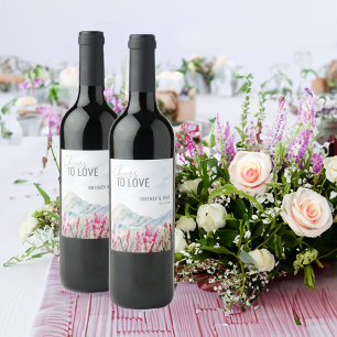 Rótulo De Garrafa De Cerveja Brindes ao Amor Casamento de Aquarela na Montanha