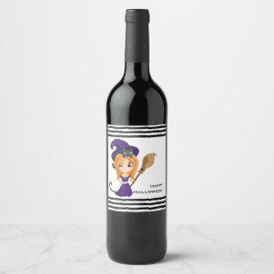 Rótulo De Garrafa De Cerveja Bruxa Bonita no Halloween Roxo