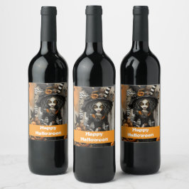 Rótulo De Garrafa De Cerveja bruxa do Halloween com abóboras