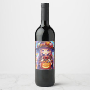 Rótulo De Garrafa De Cerveja Bruxa do Halloween do Anime Bonito