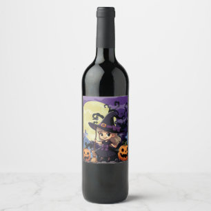 Rótulo De Garrafa De Cerveja Bruxa do Halloween do Anime Bonito