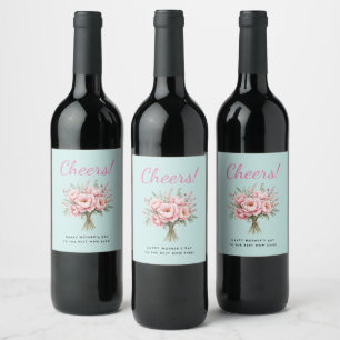 Rótulo De Garrafa De Cerveja Buquê de Flores de Peônia Rosa Bonito no Dia das M