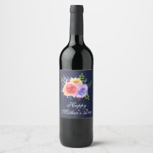 Rótulo De Garrafa De Cerveja Buquê feliz dos rosas da aguarela do dia das mãe