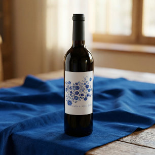 Rótulo De Garrafa De Cerveja Buquê Floral Azul Aquarela Casamento