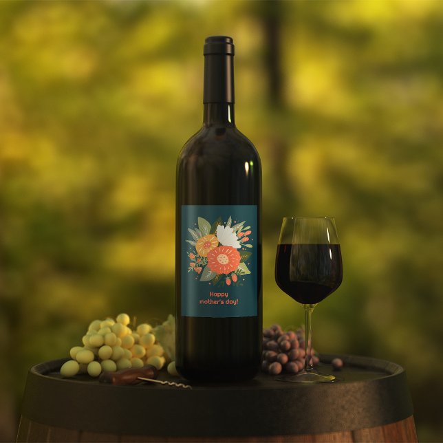 Rótulo De Garrafa De Cerveja Buquê floral de dia de as mães feliz (Criador carregado)