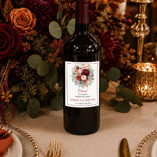 Rótulo De Garrafa De Cerveja Burgundy Dourado Floral Moderno Outono boho floral