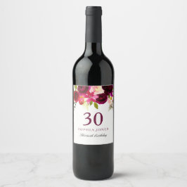 Rótulo De Garrafa De Cerveja Burgundy Red Floral Boho aniversário de 30 anos