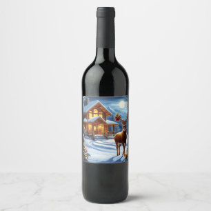Rótulo De Garrafa De Cerveja Cabana de Natal/Inverno para Veados