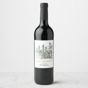 Rótulo De Garrafa De Cerveja Cabana Rústica Aquarela Verde Floresta Personaliza