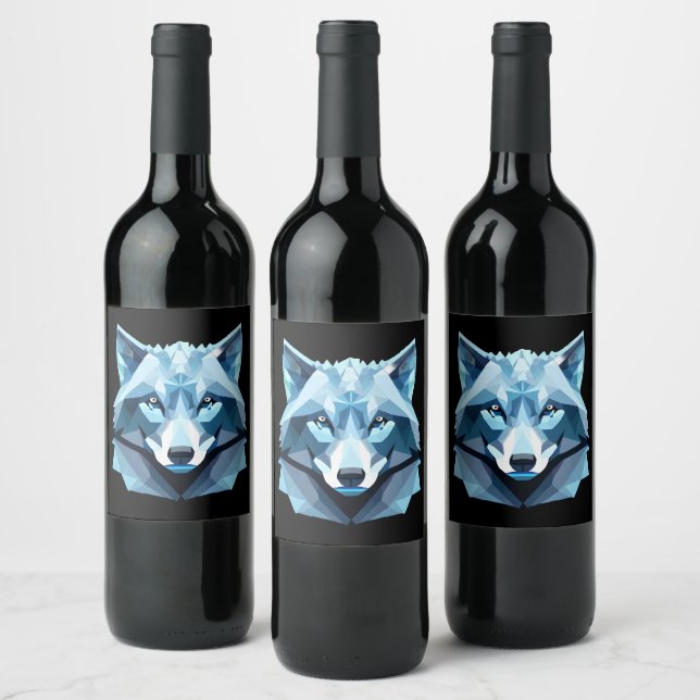 Rótulo De Garrafa De Cerveja Cabeça de Lobo Geométrico Azul (Garrafas)