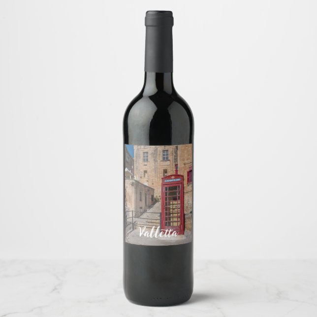 Rótulo De Garrafa De Cerveja Cabine telefônica vermelha em La Valetta Malta (Frente)