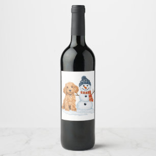 Rótulo De Garrafa De Cerveja Cachorro Goldendoodle de Inverno Boneco de Neve Fo