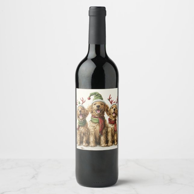 Rótulo De Garrafa De Cerveja Cães de varejo de Ouro de Natal (Frente)