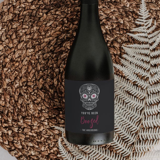 Rótulo De Garrafa De Cerveja Calavera Skull Você Foi Boozado Halloween (Criador carregado)