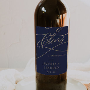 Rótulo De Garrafa De Cerveja Caligrafia Dourada romântica Casamento de Marinh