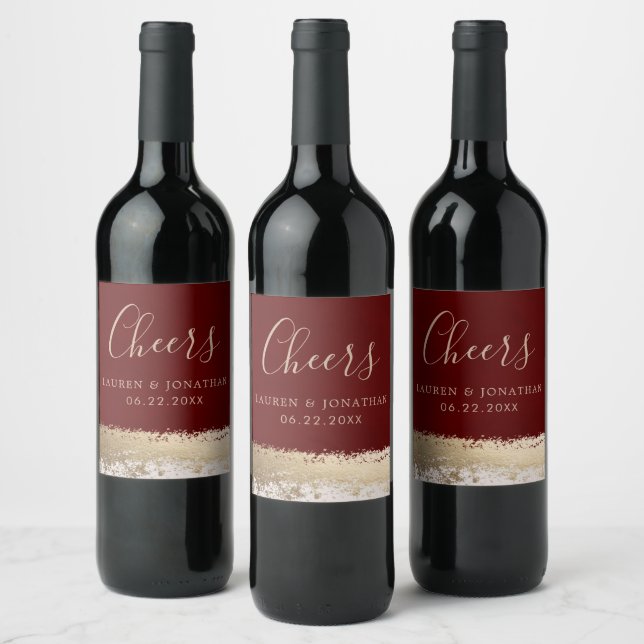 Rótulo De Garrafa De Cerveja Caligrafia Elegante, Borgonha, Casamento com Folha (Garrafas)