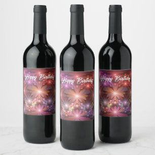 Rótulo De Garrafa De Cerveja Cama De Flores Arte Fractal Abstrato brilhante Col