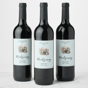 Rótulo De Garrafa De Cerveja Câmera com Flores Pastel Retro Vinho Caseiro