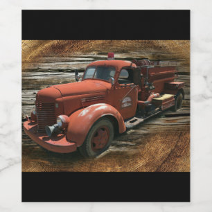 Rótulo De Garrafa De Cerveja Caminhão de Fogo Antiquado