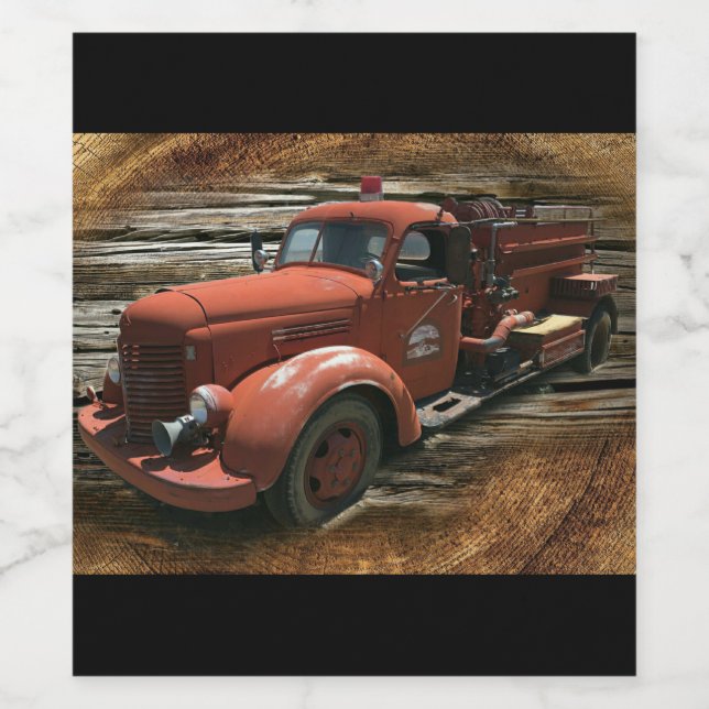 Rótulo De Garrafa De Cerveja Caminhão de Fogo Antiquado (Rótulo Único)