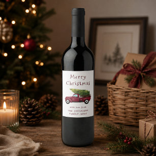 Rótulo De Garrafa De Cerveja Caminhão de Natal Vermelho Vintage em Aquarela
