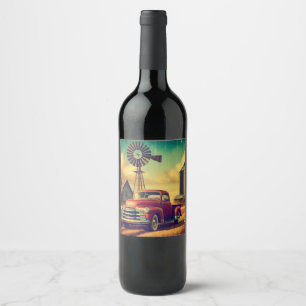 Rótulo De Garrafa De Cerveja caminhão rústico/vintage na fazenda