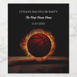 Rótulo De Garrafa De Cerveja Campeão da festa de aniversário de basquete preto-