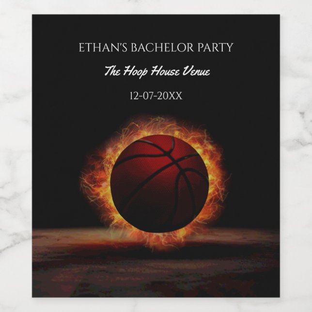 Rótulo De Garrafa De Cerveja Campeão da festa de aniversário de basquete preto- (Rótulo Único)