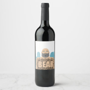 Rótulo De Garrafa De Cerveja Carrinho estilizado do homem urso careca musculoso