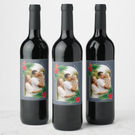 Rótulo De Garrafa De Cerveja Cartão de Natal Elegante com Folhagem de Inverno