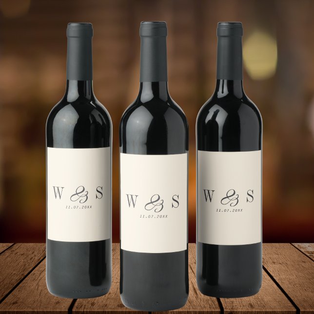 Rótulo De Garrafa De Cerveja Casais de casamento iniciais de creme natural eleg (Criador carregado)