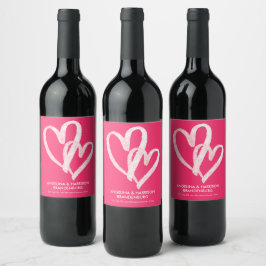 Rótulo De Garrafa De Cerveja Casais de Namorados de Corações Cor-de-Rosa