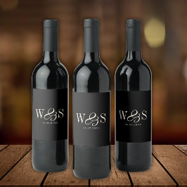 Rótulo De Garrafa De Cerveja Casais de noivos com inicial preta elegante