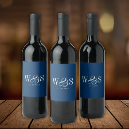 Rótulo De Garrafa De Cerveja Casais de noivos iniciais azul navy elegantes