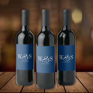 Rótulo De Garrafa De Cerveja Casais de noivos iniciais azul navy elegantes