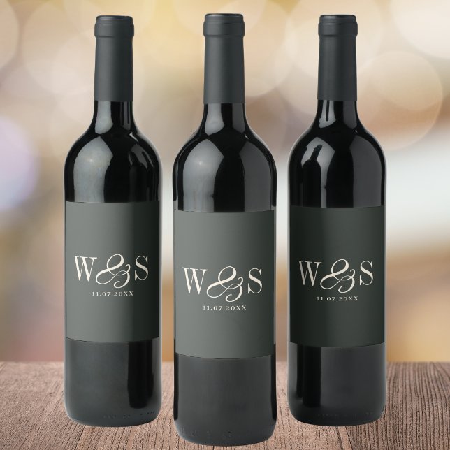 Rótulo De Garrafa De Cerveja Casais iniciais de casamento Ebony Elegante (Criador carregado)