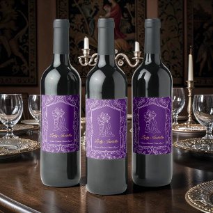 Rótulo De Garrafa De Cerveja Casal Cavaleiro Romance Roxo Quadro Floral