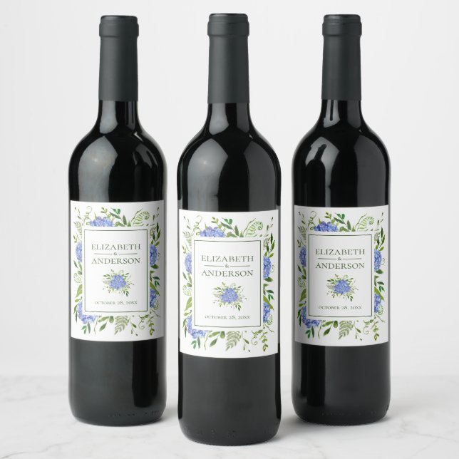 Rótulo De Garrafa De Cerveja Casamento Aquarela de Hortênsias Azuis (Garrafas)